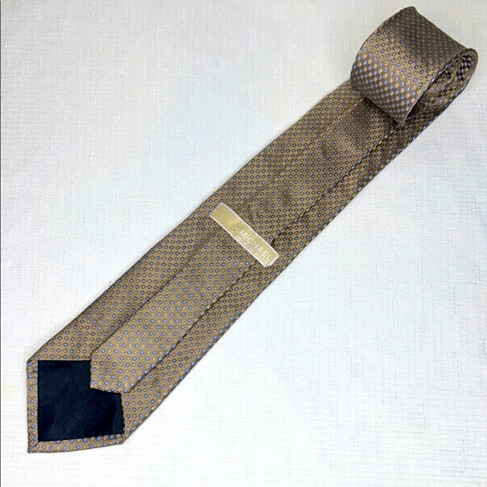 Michael Kors Tan & Baby Blue Textured Print Silk Tie